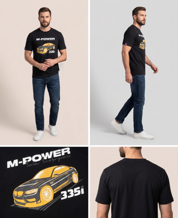 M-Power Heritage BMW 335i Stylized Car Graphic T-Shirt - Black
