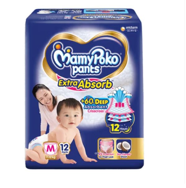 MamyPoko Pant Diapers ( M , 7-12 Kg, 12 Pieces, Extra Absorb )