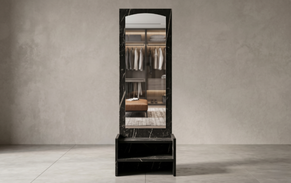Luxurious Black Marble Arch Full-Length Dressing Mirror Unit with Console Base
